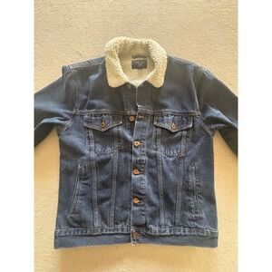 Triot Los Angeles Mens Sherpa Lined Neck Denim Trucker Jacket Blue Large